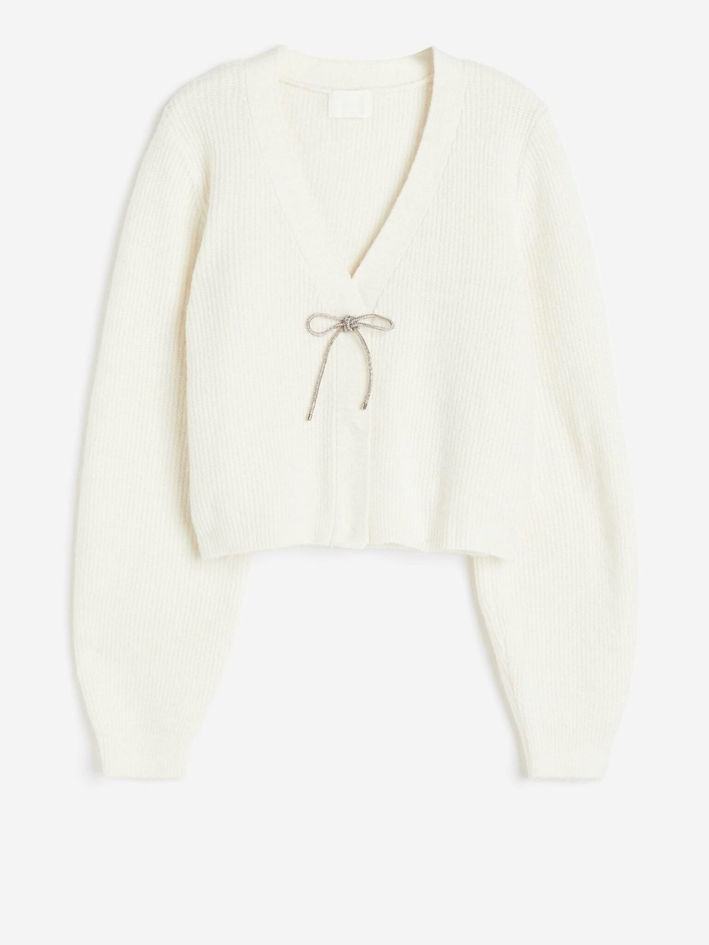 H&M Cream Rhinestone Bow Cardigan